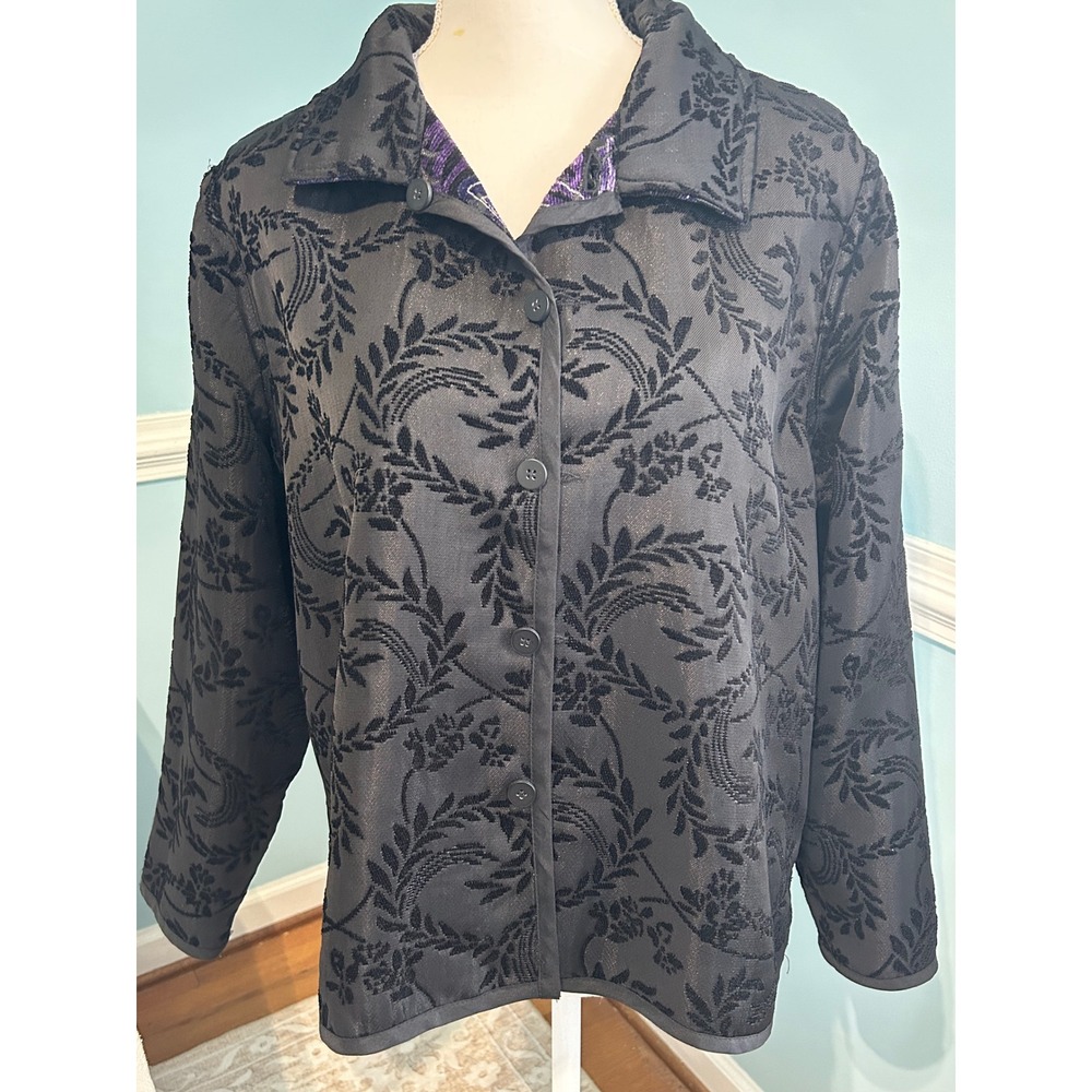 Vintage Reversible Purple Velvet & Black Floral Jacquard Jacket XL gypsy boho